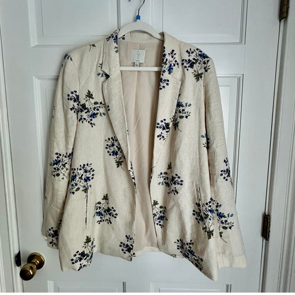 NWOT Joie Blue Floral Print Linen Blend Jacket Blazer Size Large